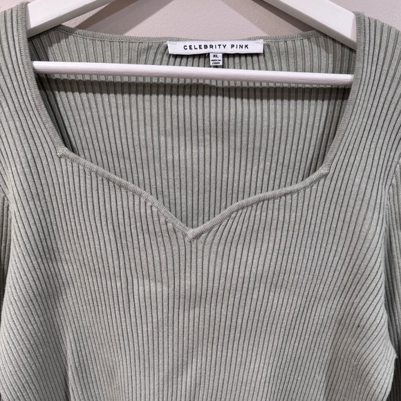 Celebrity Pink Light Green Ribbed Crop Top - Picture 2 of 6